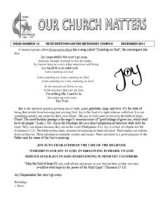 ISSUE NUMBER 12  REISTERSTOWN UNITED METHODIST CHURCH DECEMBER 2011