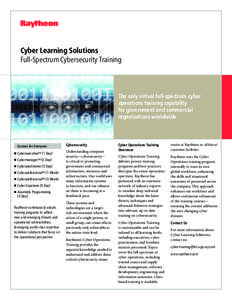 Cyber Learning Solutions Full-Spectrum Cybersecurity Training The only virtual full-spectrum cyber operations training capability for government and commercial