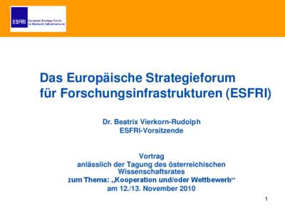 Das Europäische Strategieforum für Forschungsinfrastrukturen (ESFRI) Dr. Beatrix Vierkorn-Rudolph ESFRI-Vorsitzende  Vortrag