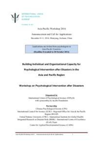 INTERNATIONAL UNION OF PSYCHOLOGICAL SCIENCE FOUNDED INAsia-Pacific Workshop 2014: