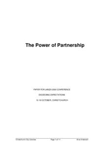 The Power of Partnership  PAPER FOR LIANZA 2000 CONFERENCE EXCEEDING EXPECTATIONSOCTOBER, CHRISTCHURCH