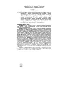 Senate Bill No. 267–Senators Woodhouse, Spearman, Parks; Ford and Segerblom CHAPTER[removed]AN ACT relating to tanning establishments; prohibiting an owner or operator of a tanning establishment from allowing a perso