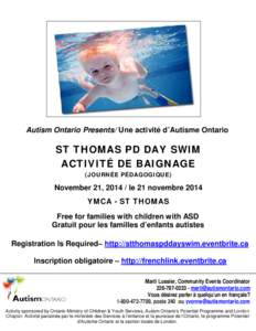 Autism Ontario Presents/ Une activité d’Autisme Ontario  ST THOMAS PD DAY SWIM ACTIVITÉ DE BAIGNAGE (JOURNÉE PÉDAGOGIQUE)