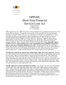 OPPOSE Short-Term Financial Services Loan Act April 22, 2013 S.3999-A-Farley A.1113-A-Heastie