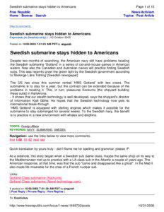 Swedish submarine stays hidden to Americans Free Republic Home · Browse · Search
