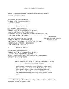 Mattaponi / Indian Territory / Pamunkey / State court / Nonintercourse Act / Supreme Court of the United States / Court of Appeals of Virginia / Circuit court / Virginia / Native American tribes in Virginia / Powhatan Confederacy