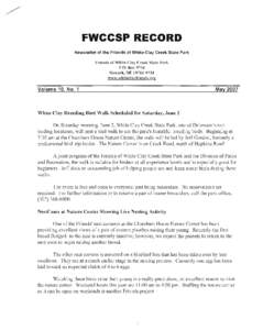 FWCCSP RECORD  Newsletter of the Friends of White Clay Creek State Park Friends of White Clay Creek State Park  P.O. Box 9734