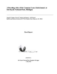 A Breeding Atlas of the Common Loon (Gavia immer) at Isle Royale National Park, Michigan