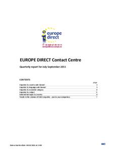 EUROPE DIRECT Contact Centre Quarterly report for July-September 2011 CONTENTS Enquiries by country and channel Enquiries by language and channel