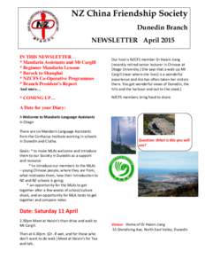 Z  NZ China Friendship Society Dunedin Branch NEWSLETTER April 2015