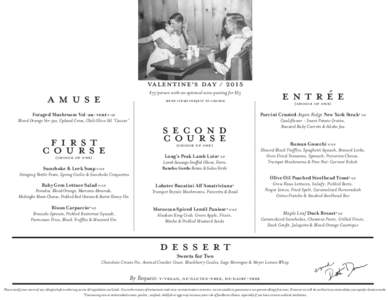 valentine’s day[removed]ENTRÉE $75/person with an optional wine pairing for $35