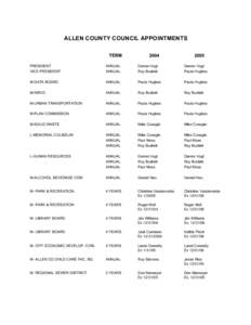 ALLEN COUNTY COUNCIL APPOINTMENTS TERM[removed]