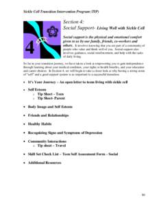 Sickle Cell Transition Intervention Program (TIP)  Section 4: Social Support- Living Well with Sickle Cell  4
