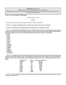 Document: Emergency Rule Source: August 1, 2001, Indiana Register, Volume 24, Number 11 Disclaimer: These documents were created from the files used to produce the official (printed) Indiana Register, however, these docu