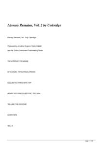 Literary Remains, Vol. 2 by Coleridge  Literary Remains, Vol. 2 by Coleridge Produced by Jonathan Ingram, Clytie Siddall and the Online Distributed Proofreading Team