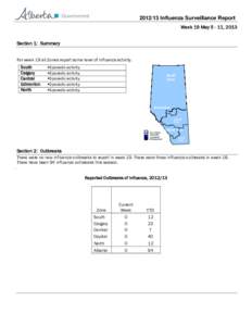 [removed]Influenza Surveillance Report Week 19 May[removed], 2013 Section 1: Summary For week 19 all Zones report some level of influenza activity. South Calgary