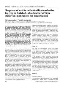 SPECIAL SECTION: KALAKAD–MUNDANTHURAI TIGER RESERVE  Response of wet forest butterflies to selective