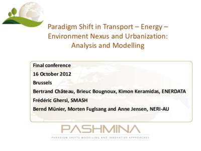 Paradigm Shift in Transport – Energy – Environment Nexus and Urbanization: Analysis and Modelling Final conference 16 October 2012 Brussels