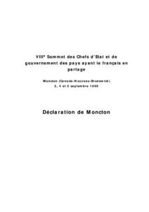 Déclaration de Moncton - VIIIe Sommet de la Francophonie (5 septembre 1999)