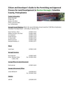 Citizen and Developer’s Guide to the Permitting and Approval Process for Land Development in Benton Borough, Columbia County, Pennsylvania Contact Information Benton Borough PO Box 520