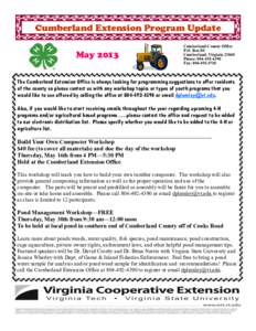 Cumberland Extension Program Update May 2013 Cumberland County Office P.O. Box 80 Cumberland, Virginia 23040