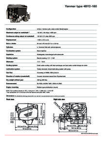 Yanmar type 4BY2-180  Configuration In line, 4-stroke cycle, water cooled diesel engine