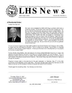 LHS News A Newsletter for Members and Friends of the Lenexa Historical Society March/AprilVolume 26, Number 2
