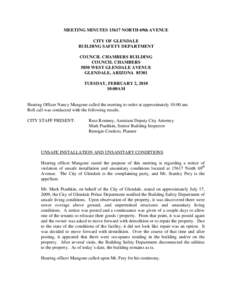 MEETING MINUTES[removed]NORTH 69th AVENUE CITY OF GLENDALE BUILDING SAFETY DEPARTMENT COUNCIL CHAMBERS BUILDING COUNCIL CHAMBERS 5850 WEST GLENDALE AVENUE