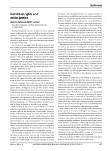 Editorials  Individual rights and social justice Jeanne Daly and Judith Lumley Co-editors, Australian and New Zealand Jour nal