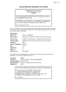 Page 1 of 1  Course Materials Database Cover Sheet COMMONWEALTH OF AUStrALIA Copyright Regulations 1969 WARNING