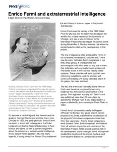 Enrico Fermi and extraterrestrial intelligence