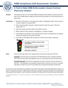 340B Compliance Self-Assessment: Vendors A Tool to Help 340B Entity Leaders Assess Contract Pharmacy Vendors Purpose:  The purpose of this tool is to enable 340B participating entity leaders to quickly assess the