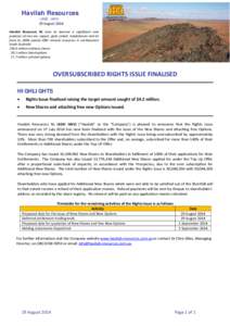 Microsoft Word - Finalisation of Rights Issue - 29Aug2014 - WDRrev25Aug2014_cged