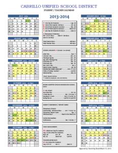 CABRILLO UNIFIED SCHOOL DISTRICT STUDENT / TEACHER CALENDAR[removed]JULY 2013