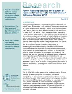 Research Brief on Family Planning Services and Sources of Payment for Contraception: Experiences of California Women, 2012