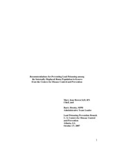 Draft CDC Recommendations for Lead Poisoning Prevention in