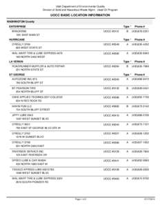 Utah Department of Environmental Quality Division of Solid and Hazardous Waste Mgmt - Used Oil Program UOCC BASIC LOCATION INFORMATION WASHINGTON County ENTERPRISE