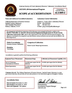 American Society of Crime Laboratory Directors / Laboratory Accreditation Board  ASCLD/LAB-International Program SCOPE of ACCREDITATION