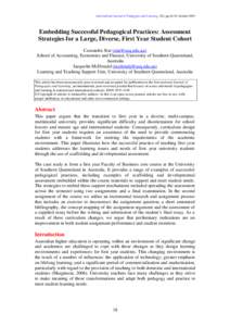 International Journal of Pedagogies and Learning, 3(2), pp[removed]October[removed]Embedding Successful Pedagogical Practices: Assessment Strategies for a Large, Diverse, First Year Student Cohort Cassandra Star (star@usq.e