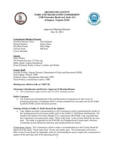 ARLINGTON COUNTY PARK AND RECREATION COMMISSION 2100 Clarendon Boulevard, Suite 414 Arlington, Virginia[removed]Approved Meeting Minutes