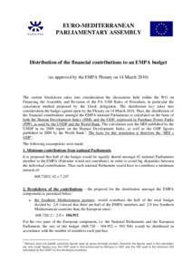 EURO-MEDITERRANEAN PARLIAMENTARY ASSEMBLY Distribution of the financial contributions to an EMPA budget (as approved by the EMPA Plenary on 14 March 2010)