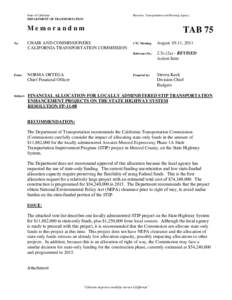 State of California DEPARTMENT OF TRANSPORTATION Business, Transportation and Housing Agency  Memorandum