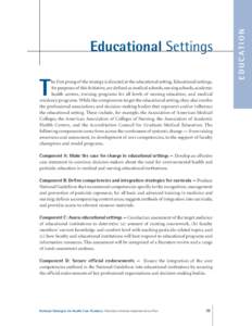 T  he first prong of the strategy is directed at the educational setting. Educational settings, for purposes of this Initiative, are defined as medical schools, nursing schools, academic health centers, training programs