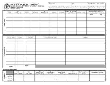 Organization  SPORTS POOL ACTIVITY RECORD NORTH DAKOTA OFFICE OF ATTORNEY GENERAL GAMING DIVISION