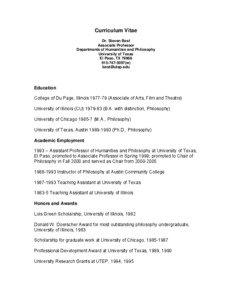 Curriculum Vitae Dr. Steven Best Associate Professor