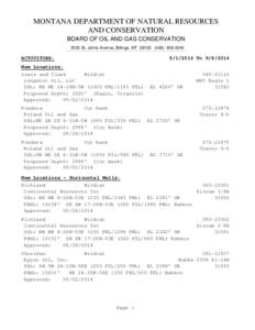 MONTANA DEPARTMENT OF NATURAL RESOURCES AND CONSERVATION BOARD OF OIL AND GAS CONSERVATION 2535 St. Johns Avenue, Billings, MT[removed]0040  ACTIVITIES: