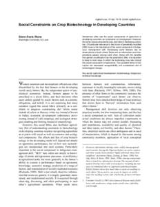 AgBioForum, 7(1&2): 76-79. ©2004 AgBioForum.  Social Constraints on Crop Biotechnology in Developing Countries Glenn Davis Stone Washington University, St. Louis