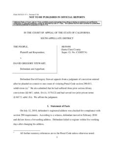 Filed[removed]P. v. Stewart CA6  NOT TO BE PUBLISHED IN OFFICIAL REPORTS California Rules of Court, rule[removed]a), prohibits courts and parties from citing or relying on opinions not certified for publication or ordere