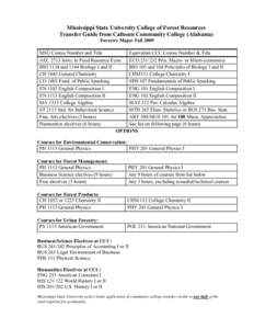 Mississippi State University College of Forest Resources Transfer Guide from Calhoun Community College (Alabama) Forestry Major Fall 2009 MSU Course Number and Title Equivalent CCC Course Number & Title