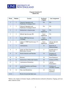    Organic Chemistry II CHEM[removed]Week